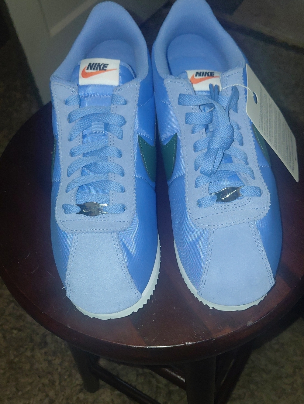 Nike Cortez Light Blue  Sneakers with Green Swoosh